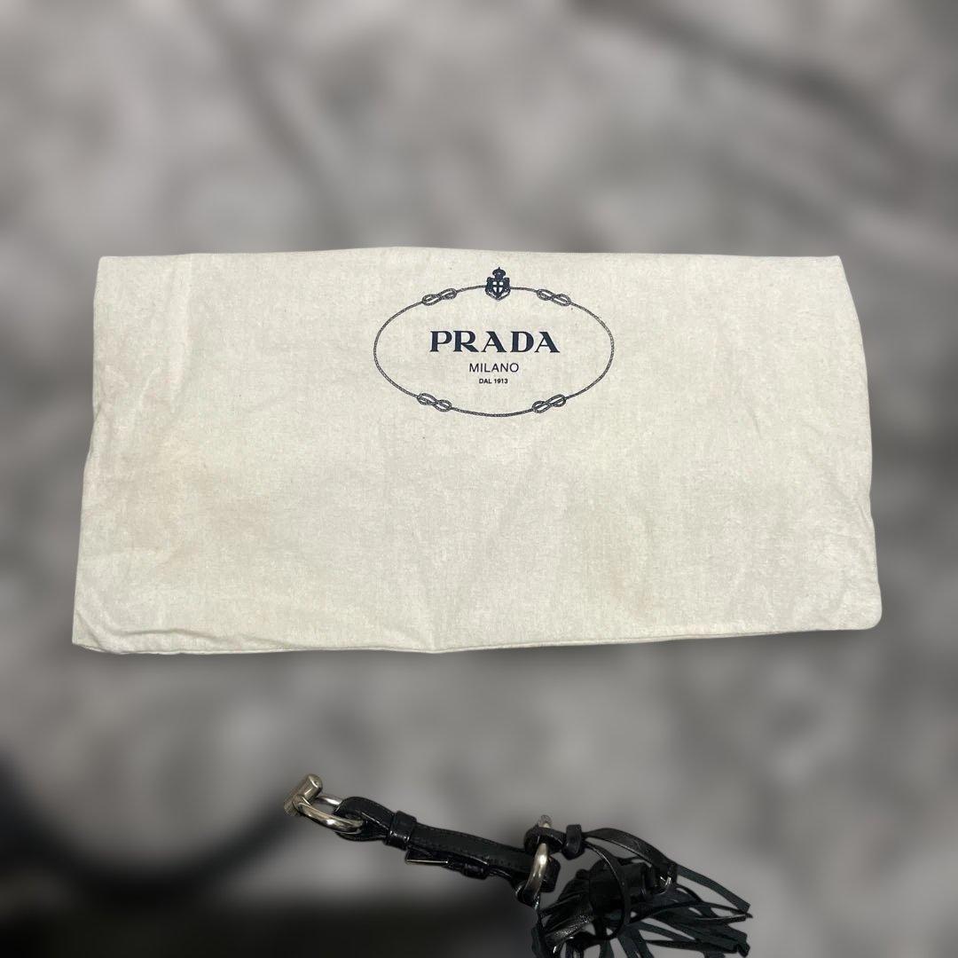 PRADAブラック ナイロン× ラム革ショルダーバッグ シルバー金具