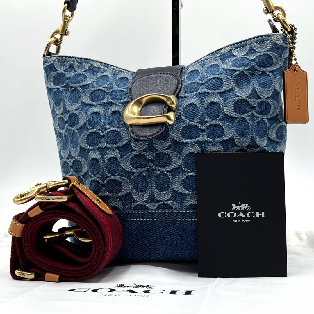 未使用✨COACH ショルダーバッグ バケット デニム マルチ レザー ブルー