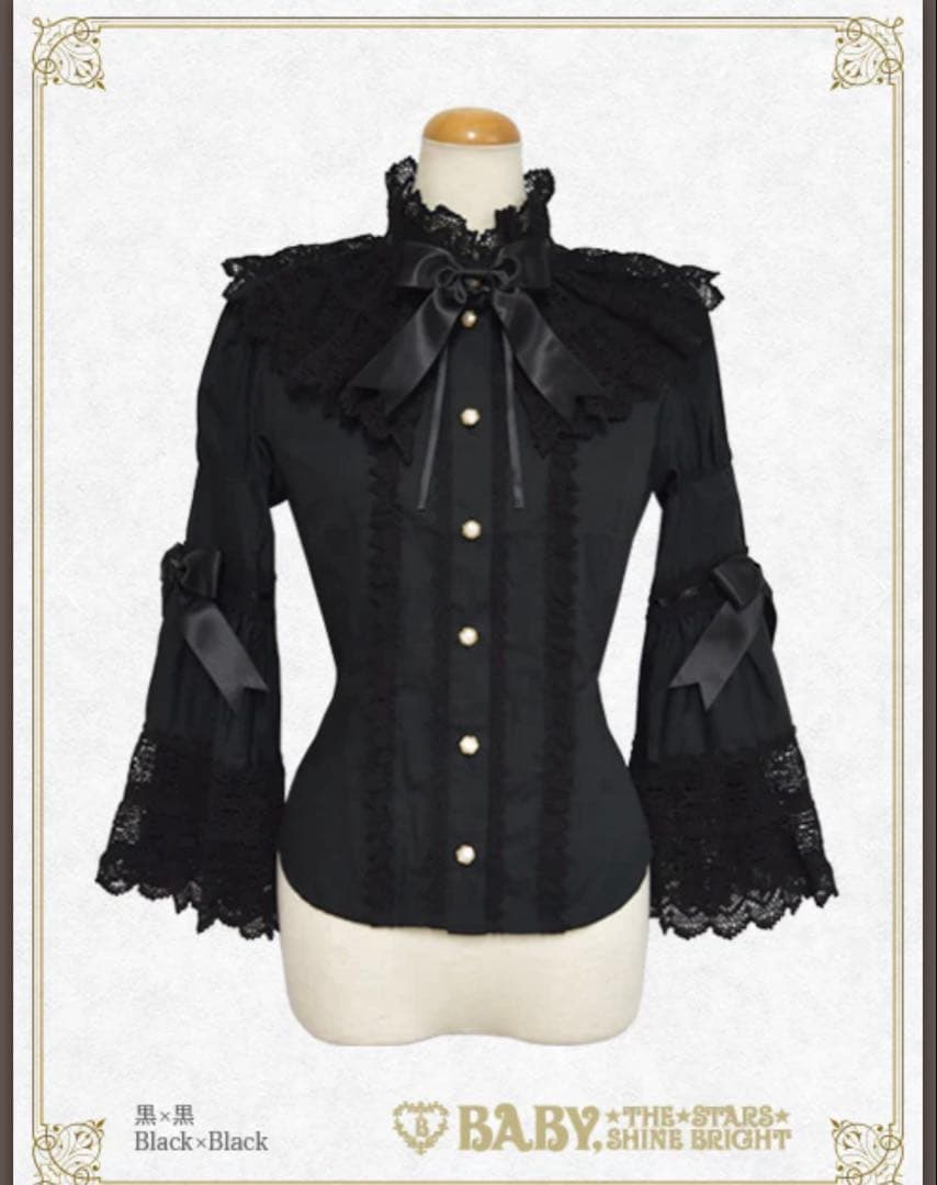 エリザベス　ブラウス　黒×黒　BABY ロリィタ　シャツ　姫袖 エリザベス ブラウス 黒×黒 BABY ロリィタ シャツ 姫袖