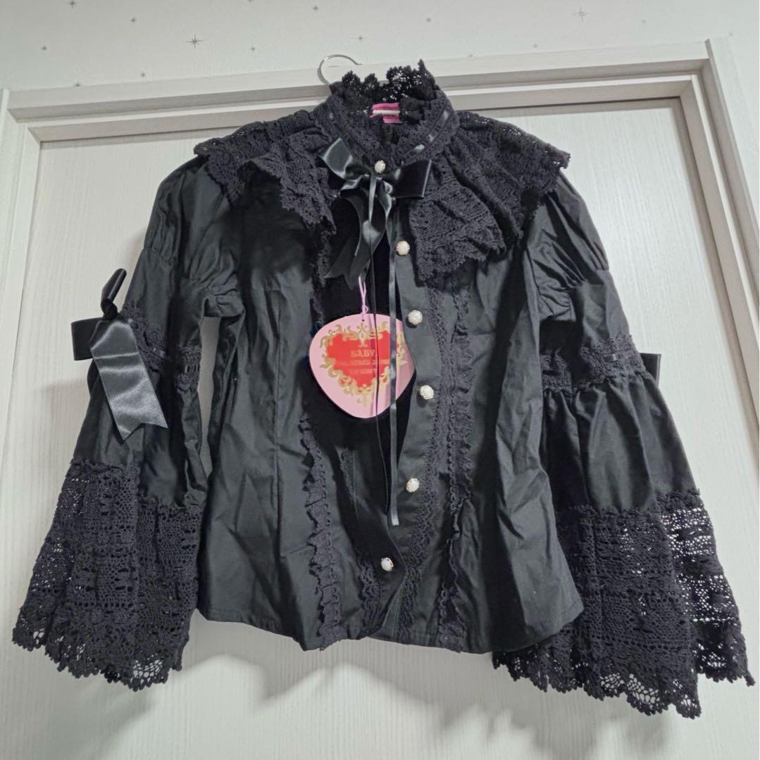 エリザベス ブラウス 黒×黒 BABY ロリィタ シャツ 姫袖