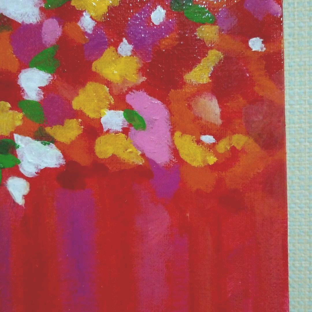 油絵 赤白ボーダーの花瓶と花