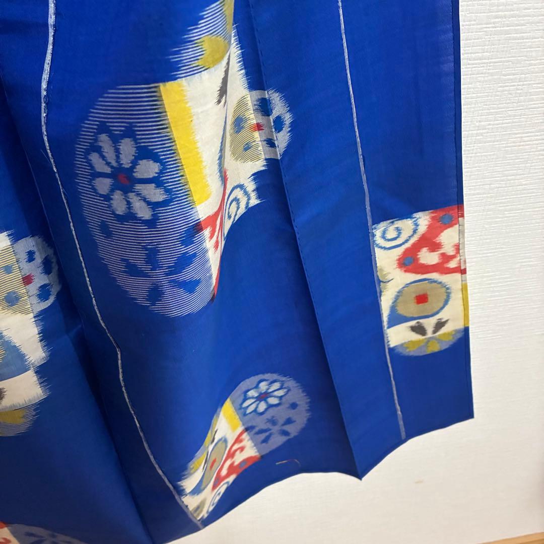 極美品】【銘仙】【単衣】身丈157 ロイヤルブルー 幾何学丸紋 トール