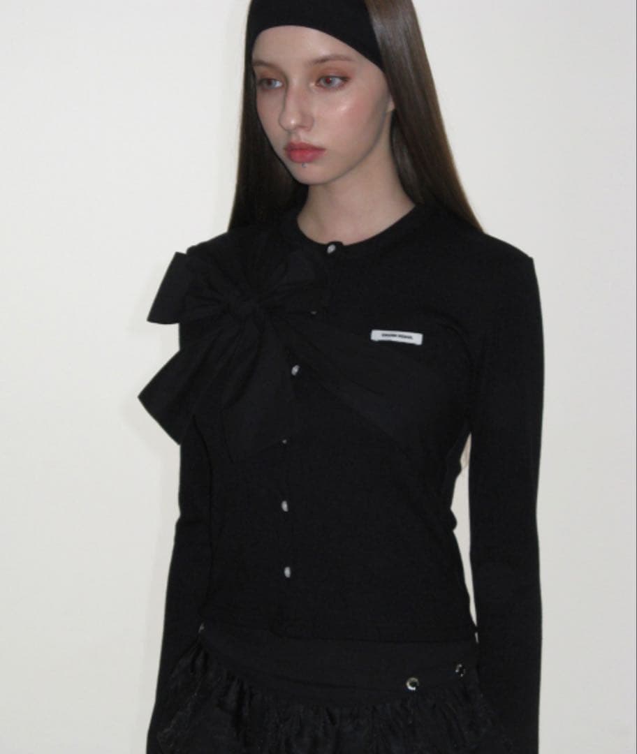 CRANK リボンタイドニットカーディガン_ブラック - メルカリ