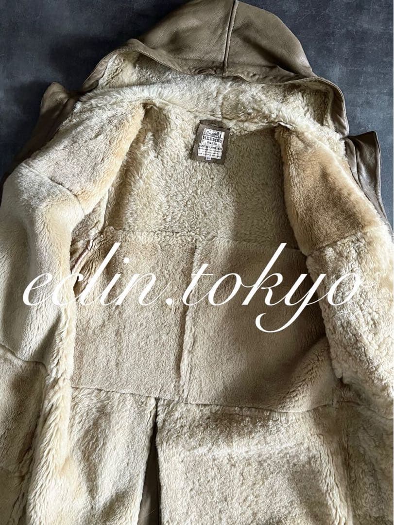 HERMES VINTAGE《最高級ムートンレザー毛皮》ダッフルコートE4547