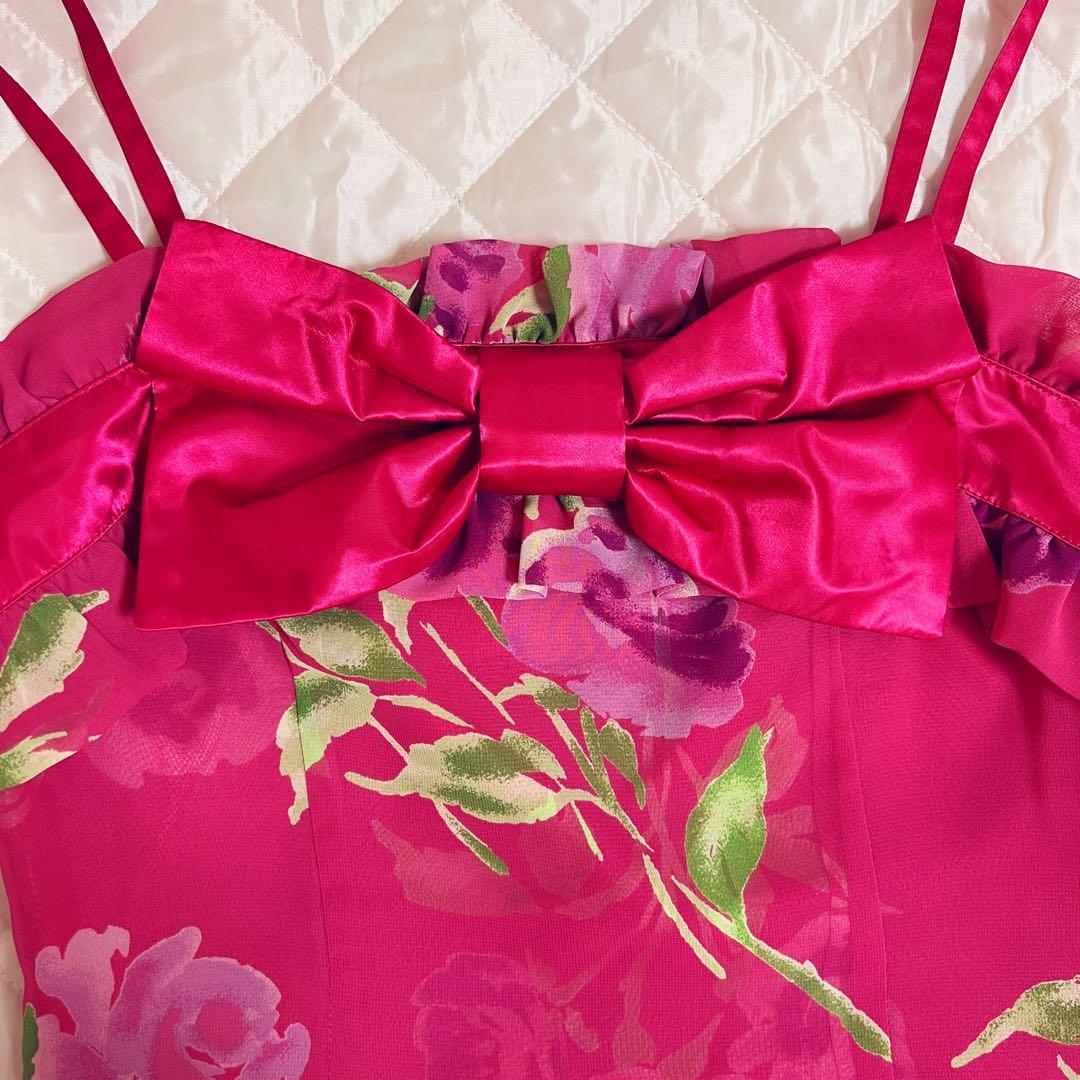 ジーザスディアマンテ プレミアムローズ柄 膝丈ワンピース ピンク