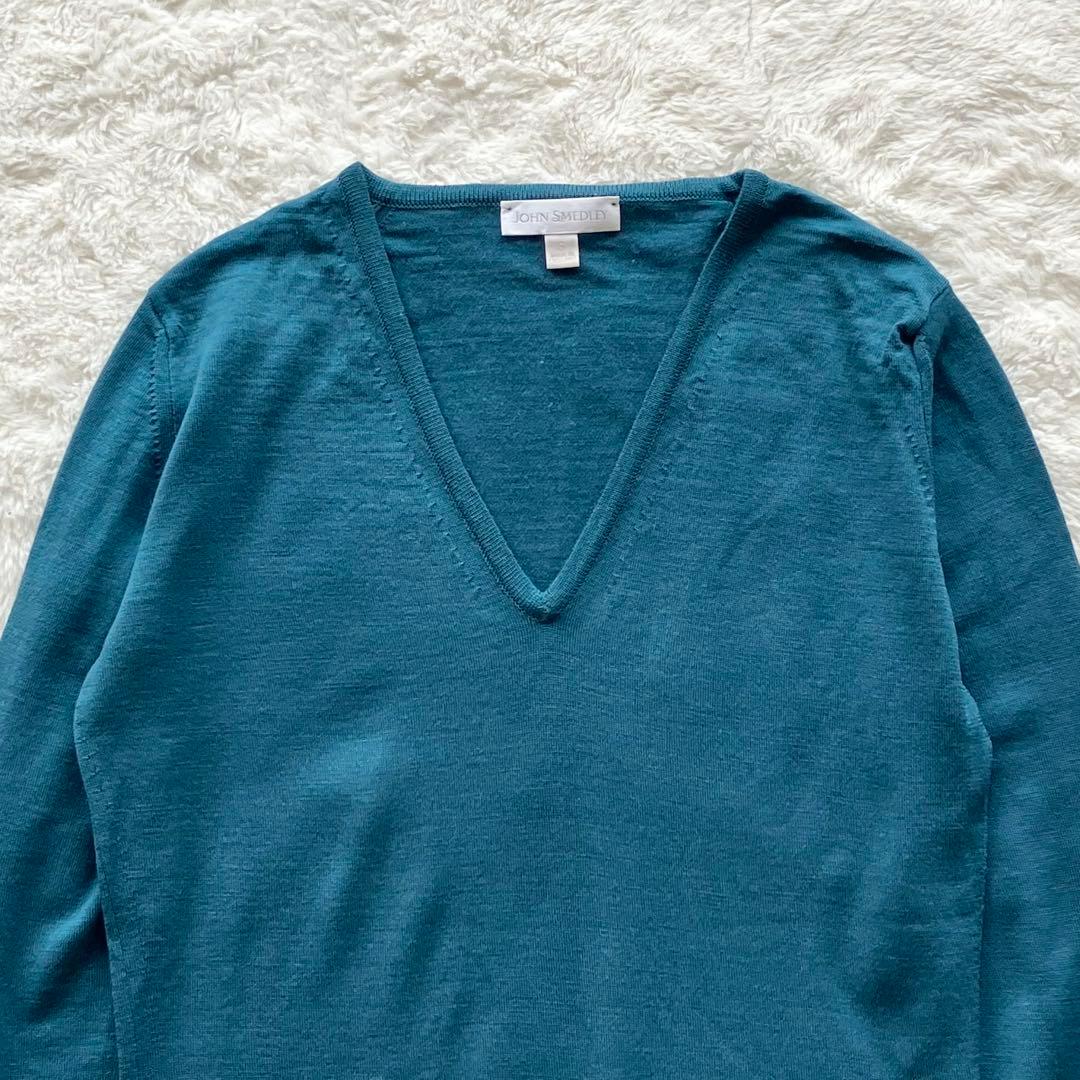 美品】ジョンスメドレー メリノウール Vネックニット ターコイズ
