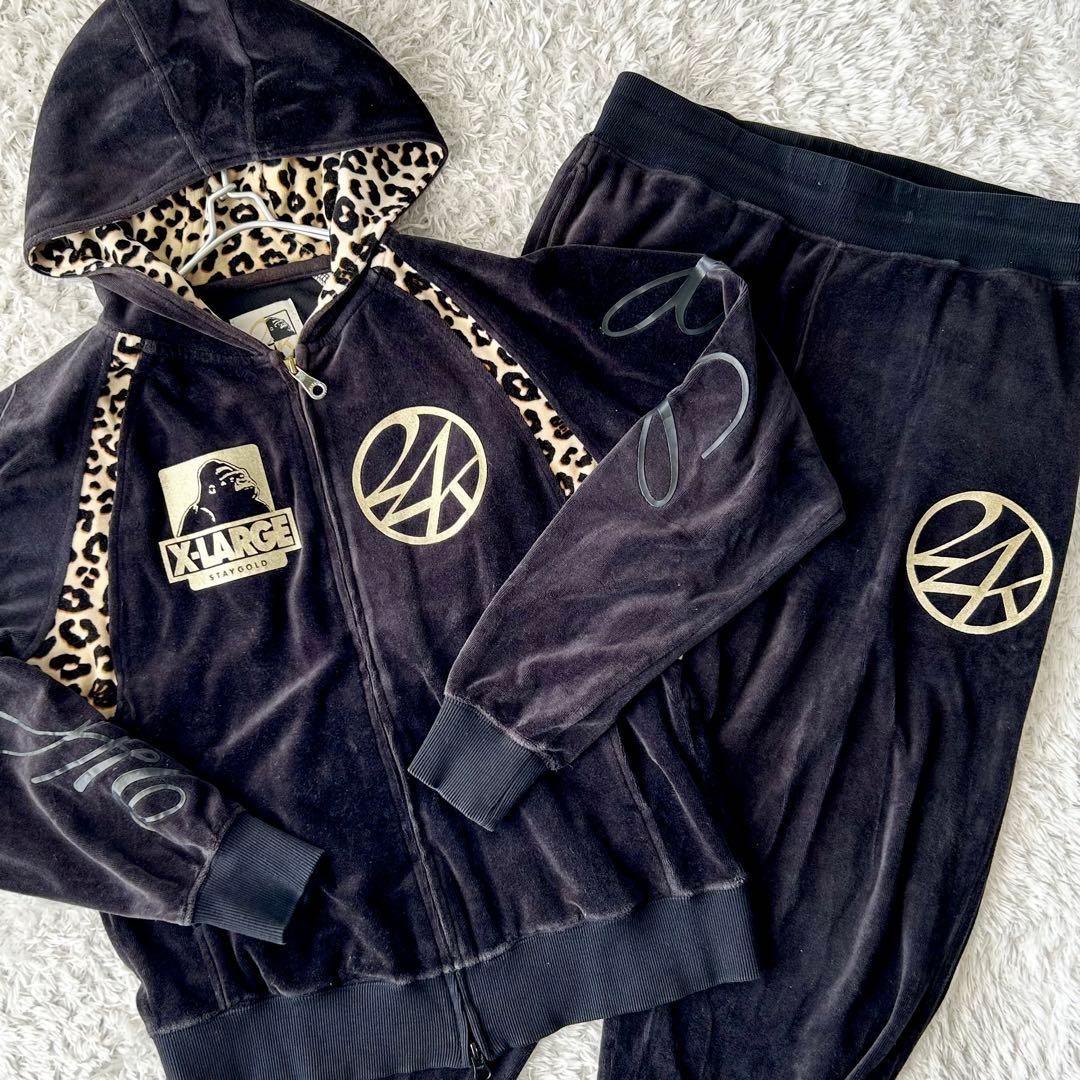 希少✨X-LARGE×24Karats ベロア セットアップ ヒョウ柄 黒 - メルカリ