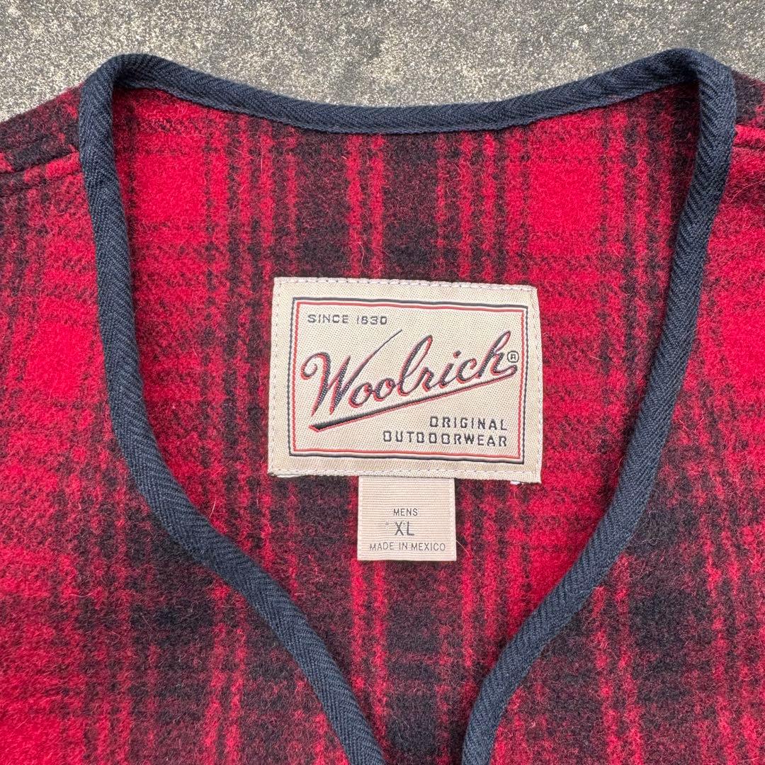 ウールリッチ 90´s ウールベスト シャドーチェック 赤 黒 XL 肉厚 極暖