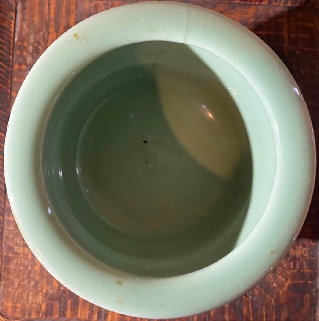 アンティーク・訳あり・青磁三脚香炉・白磁剣山付 2点セット レア