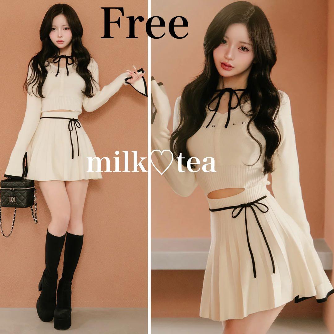 新品タグ ダーリッチ ウエストオープンリボンデザインニットミニワンピース フリー 予約商品】ウエストオープンリボンデザインニットミニワンピース