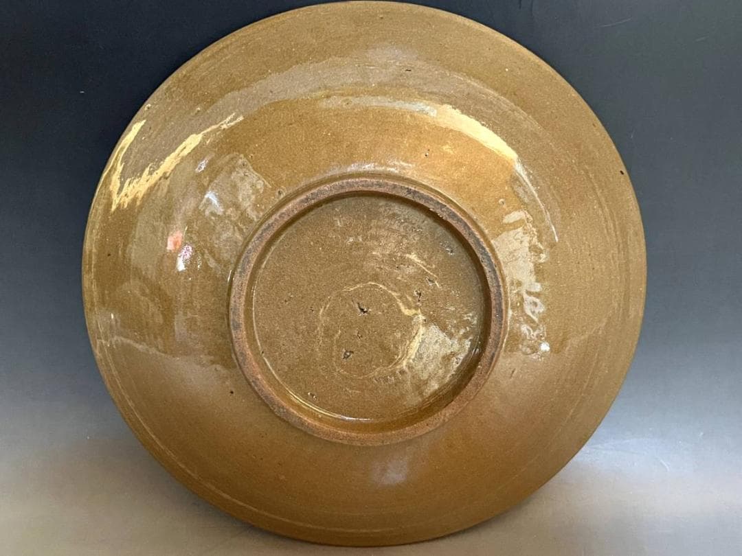 皿□希少 中国 古い白龍紋茶釉皿 大中皿 飾り皿 時代箱 古玩 時代物