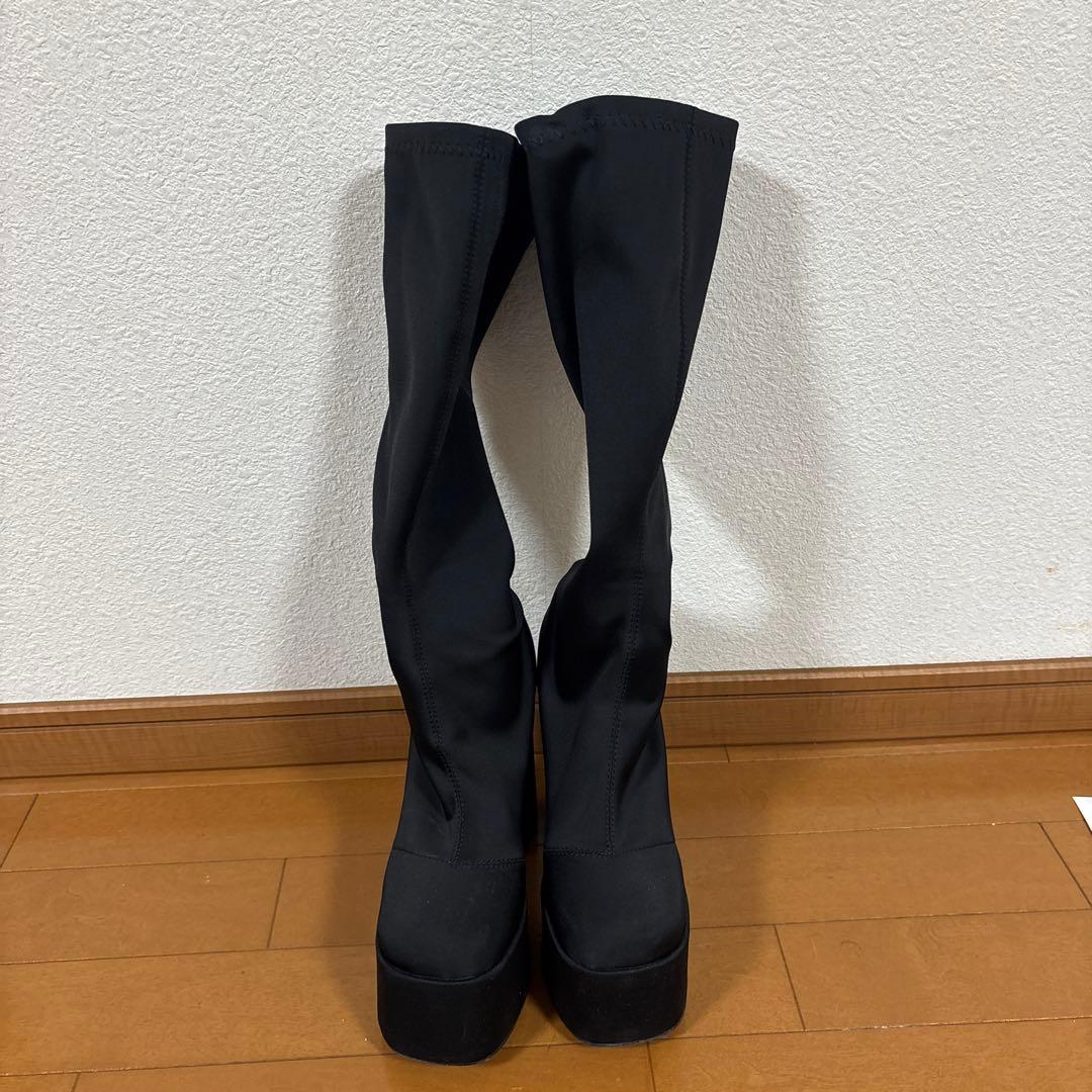 Darich ブラック スエード ロングブーツ 高ヒール ダーリッチ Darich ポインテッドトゥスウェードロングブーツ