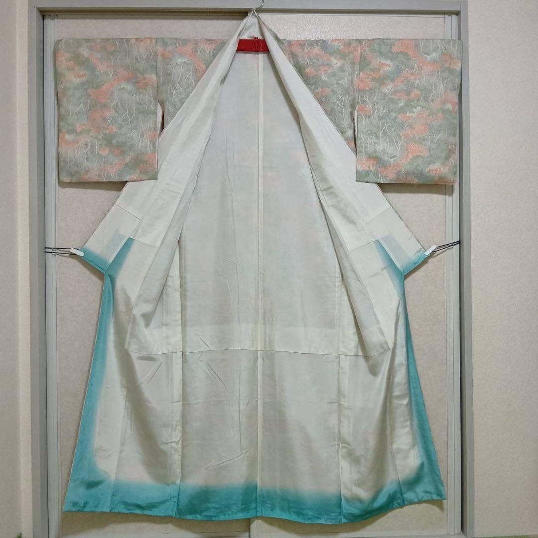 タ8879 未使用近い 美品 袷 紬 白紬 十日町紬系 小紋 正絹 フルセット