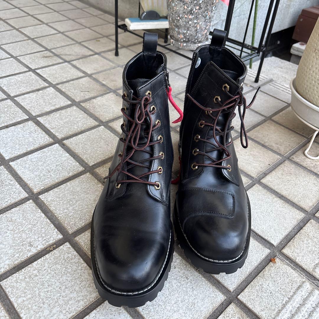 レザー ブラックブーツ ジッパー付き 楽天市場】【楽天ランキング1位入賞】バイク ロング ブーツ メンズ