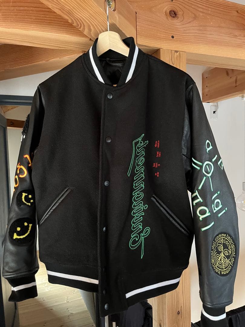 z*a様 bal ECHO VERSITY JACKET Black Savar Men's Black Cat Wool Varsity Jacket