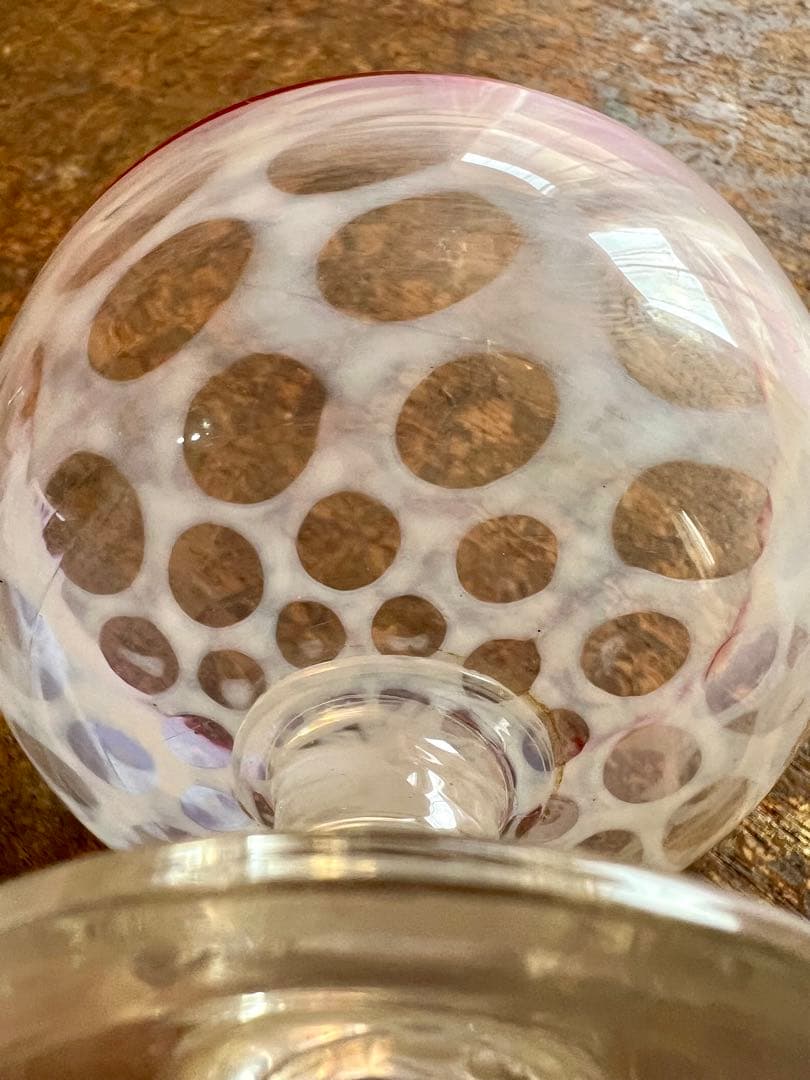 大正ロマン 赤縁水玉紋氷コップ 和ガラス アンティーク 古道具