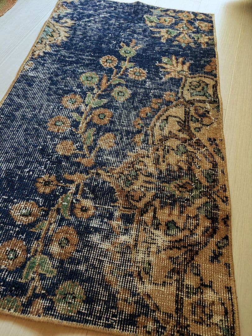 トルコヴィンテージラグ ミニサイズ 玄関マットサイズ 53×94 ネイビー