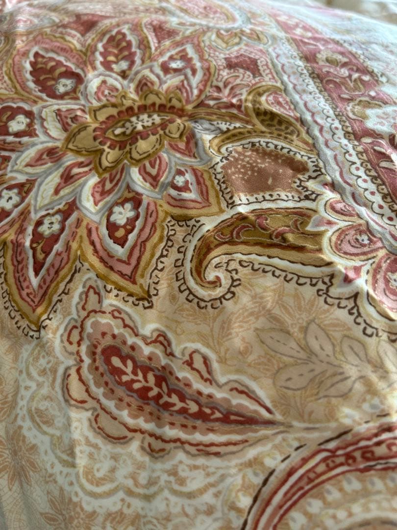 ダウン二層掛けS立体キルトエリゼG150×210超長綿花ペイズリー柄ピンク