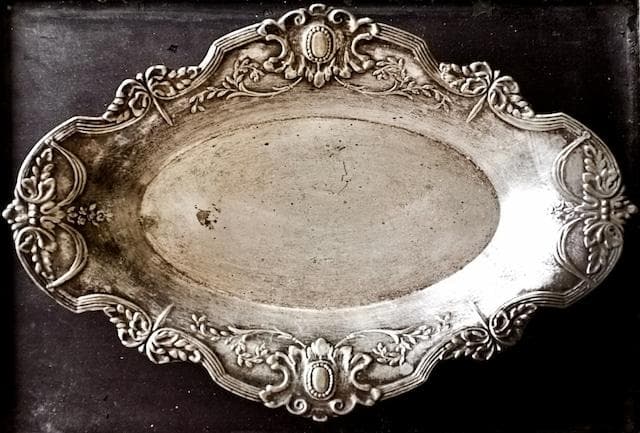 フランス 34.5c 銀の薔薇とメダリオンとシルバープレートトレイ アンティーク