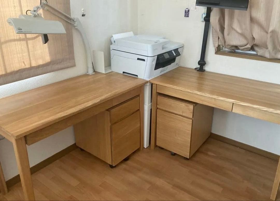 送料追加有 無印良品 学習デスク×2キャビネット×2セット タモ材 オーク