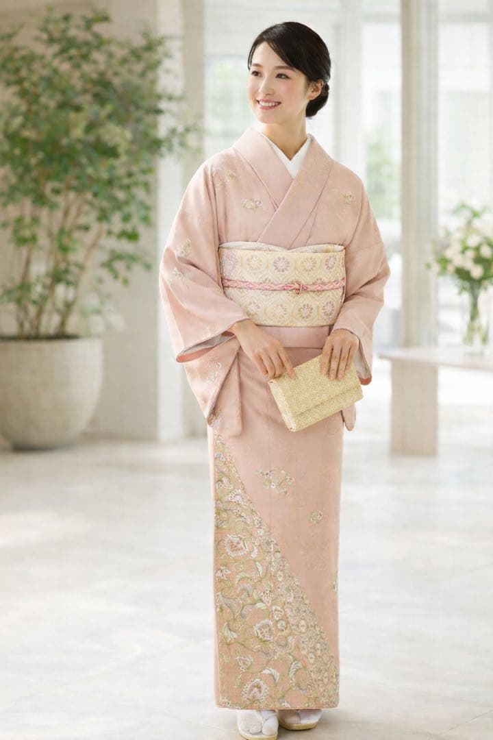 SALE‼️高級感溢れる【訪問着】手刺繍　地紋　正絹　逸品　　裄長め 28日23時迄！” 【25周年セール】 【京の名工房】 本手総刺繍訪問着