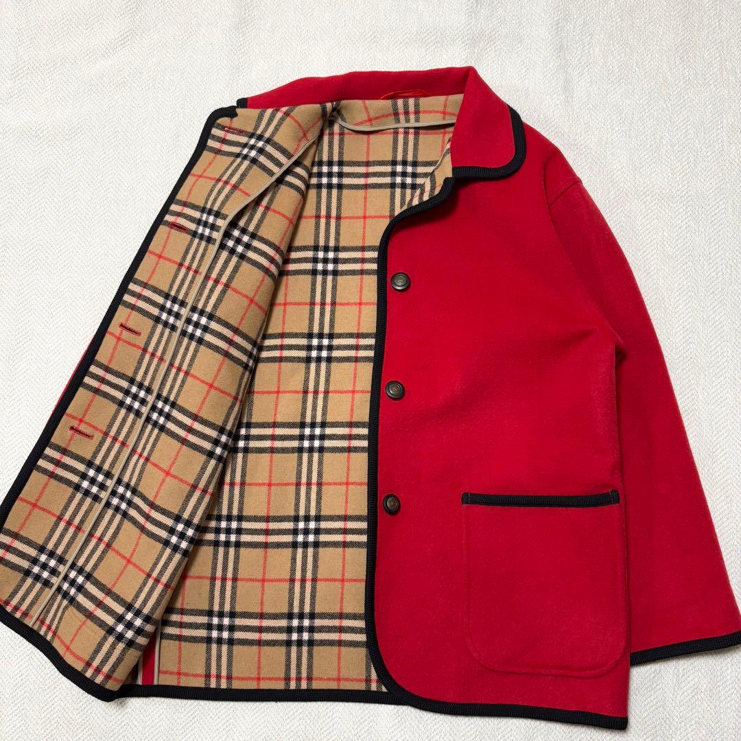 専用 BURBERRY バーバリー カシミヤ ウール ノバチェック コート 赤