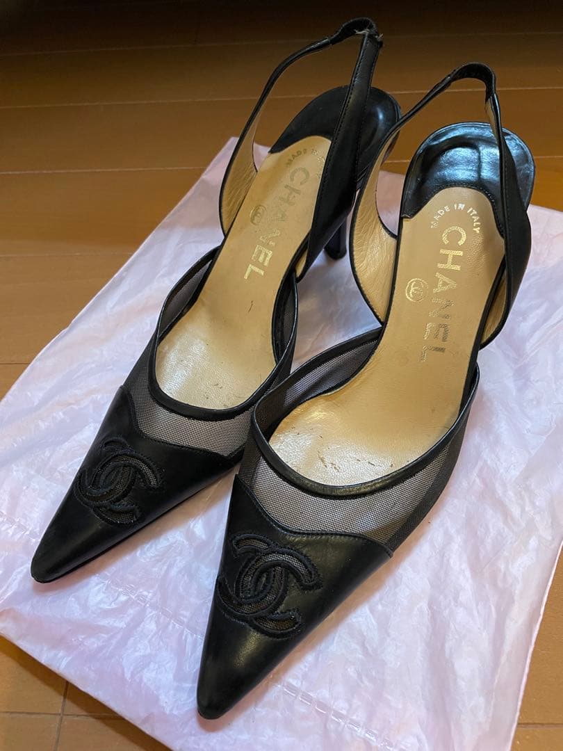 CHANEL ブラック ミュール サンダル　ヒール　パンプス 新作CHANELサンダル ミュール 7.5cm シャネル入手困難☆直営店 (CHANEL