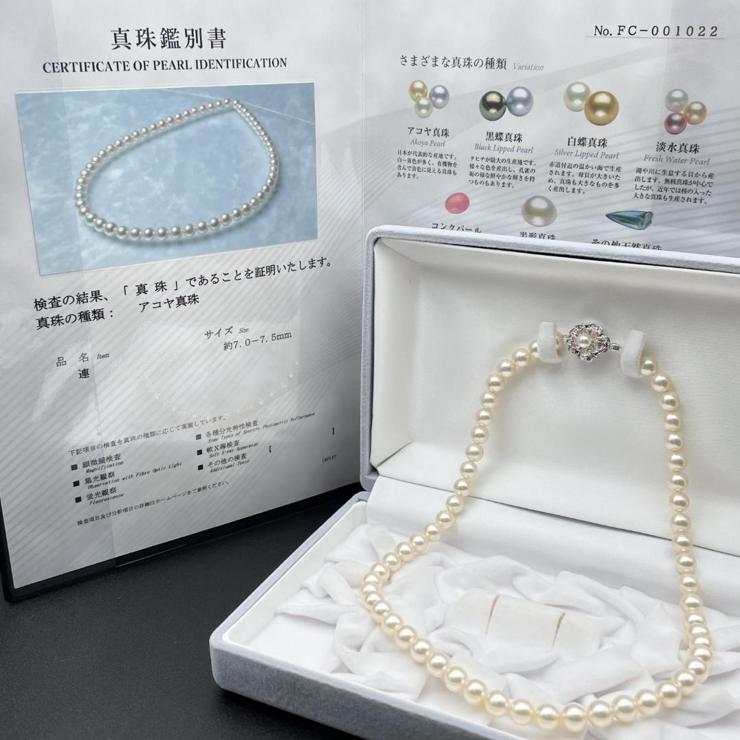アコヤ真珠 真珠科学研究所鑑別書 約7mm-7.5mm ネックレス Silver