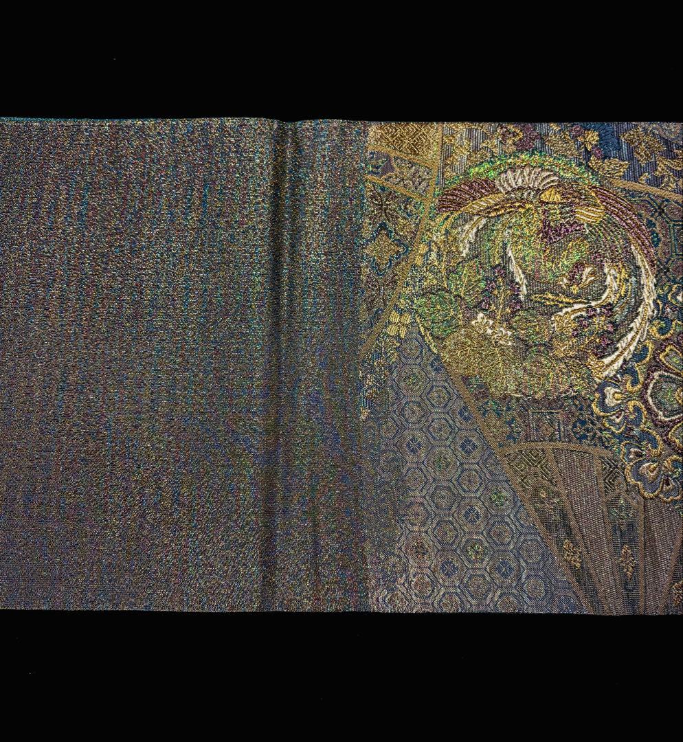 未使用品】陽文綴 袋帯 青緑 宝相華鳳凰 キラキラ 六通 - メルカリ