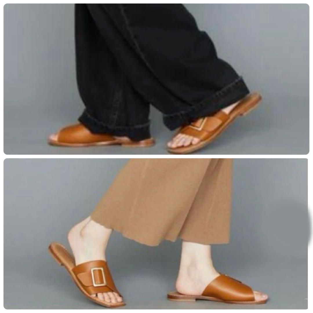 極美品 コルソローマ フラットサンダル ビッグバックル スクエアトゥ