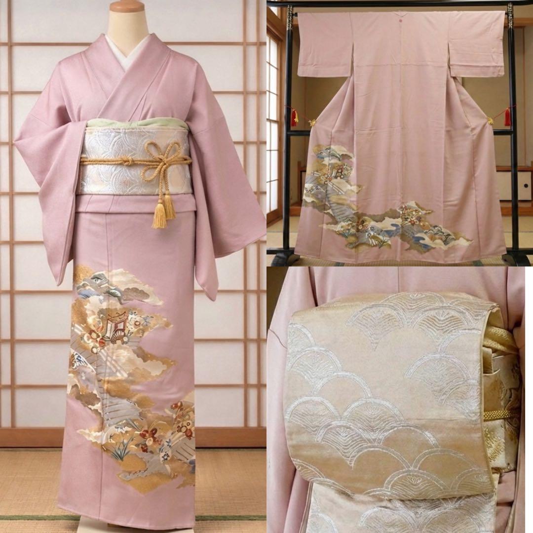 美品 色留袖 袋帯 薄ピンク 一つ紋 4点フルセット 卒業式 入学式 ママ