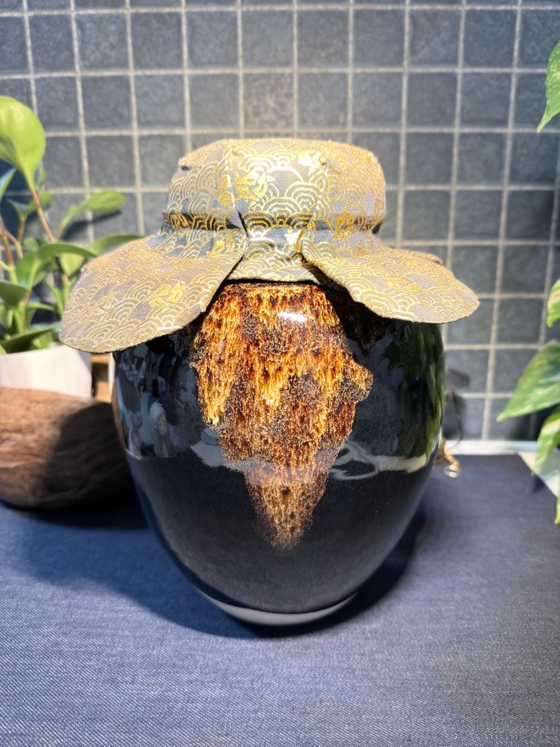 名工【加藤健】源九郎窯 志野茶入 飾壷 完品 網仕覆付 茶道具 時代