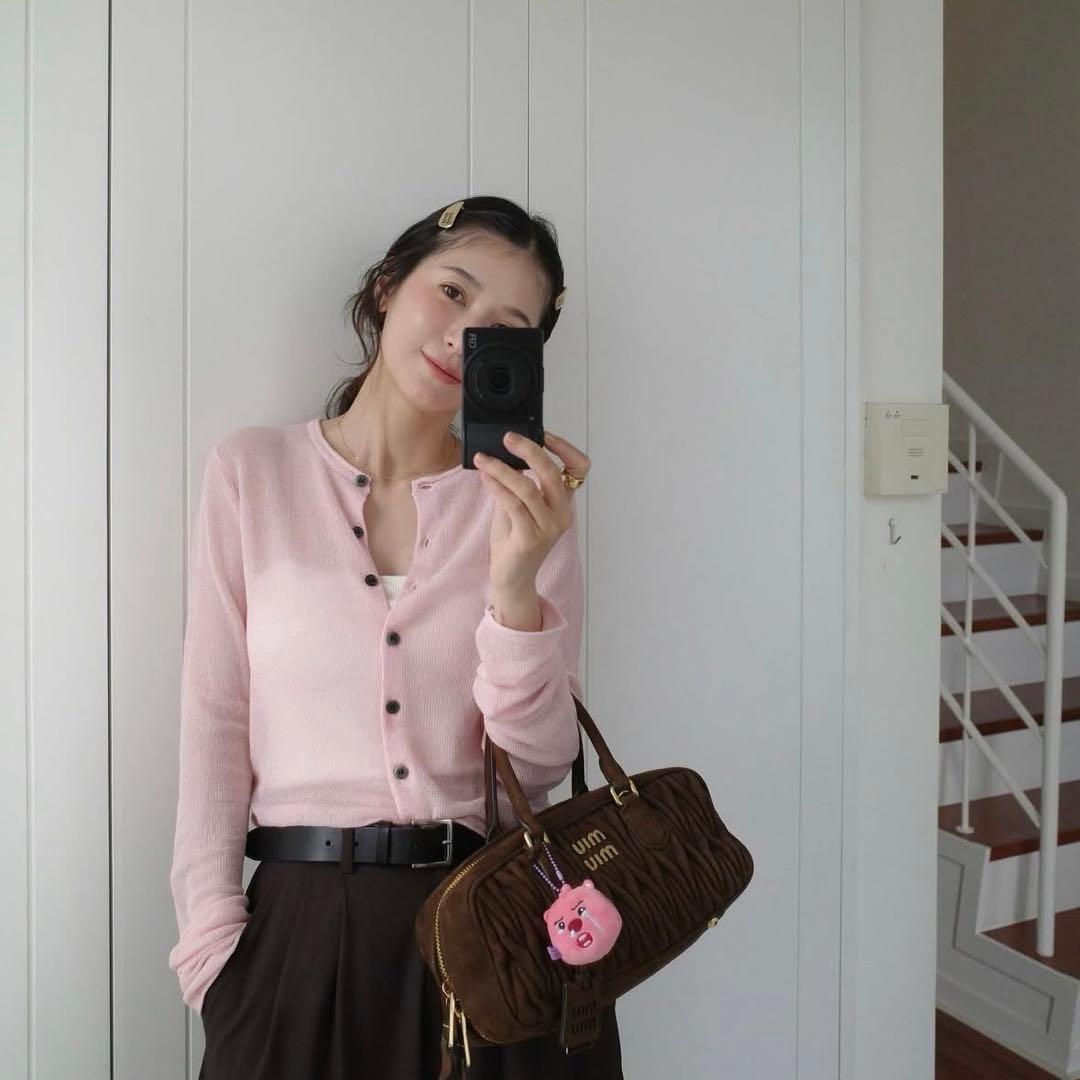 クラネ SHEER ROLLED EDGE KNIT CARDIGAN ピンク - メルカリ