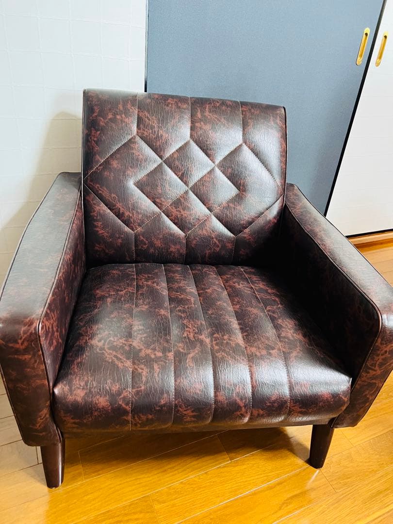 希少カリモクFURNITUREロビーチェア ブラウンマーブル柄