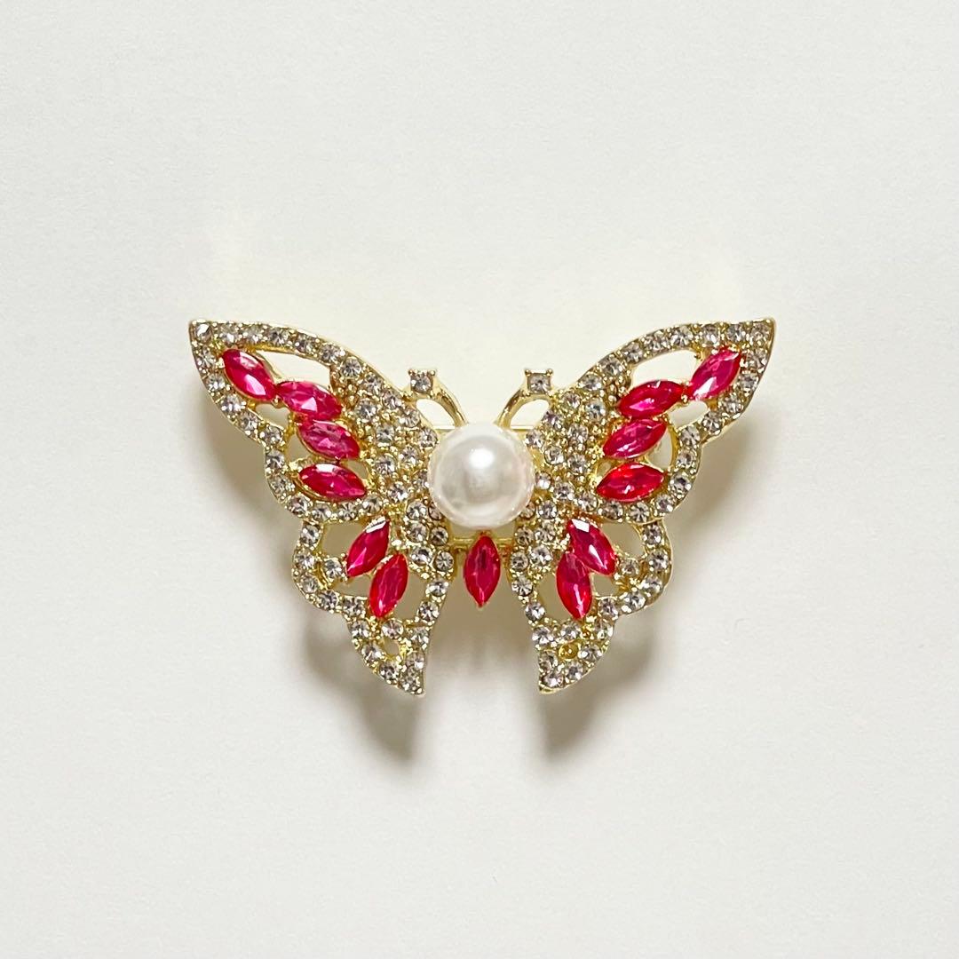 ◤ブローチ◢|✨新品✨ バタフライ 蝶 ゴールド ピンク アンティーク