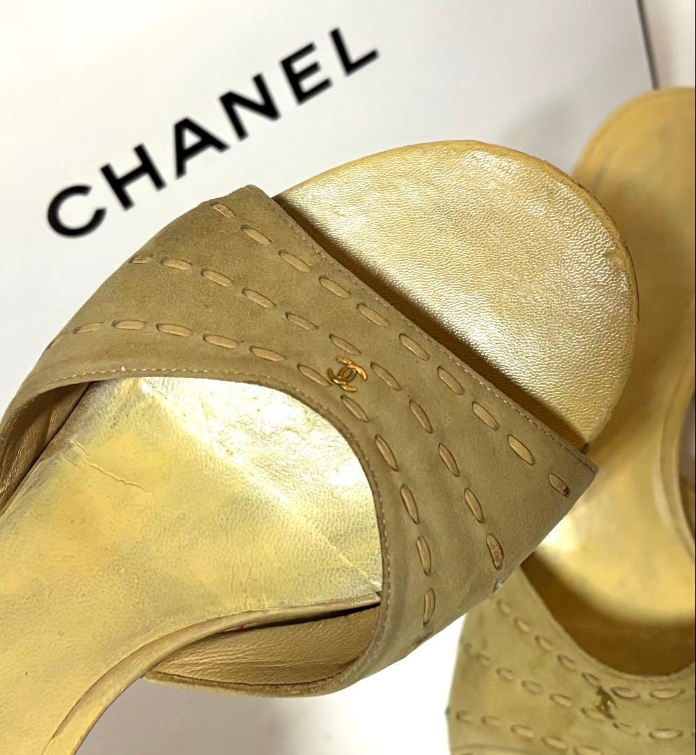 CHANELシャネル☆ベージュ ミュールサンダル &ショッパー・保存袋・カード