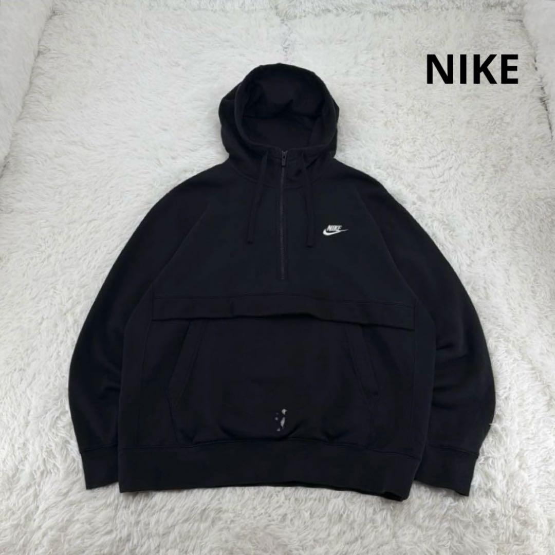 NIKE アノラック パーカー ハーフジップ ロゴ刺繍 黒 L - メルカリ