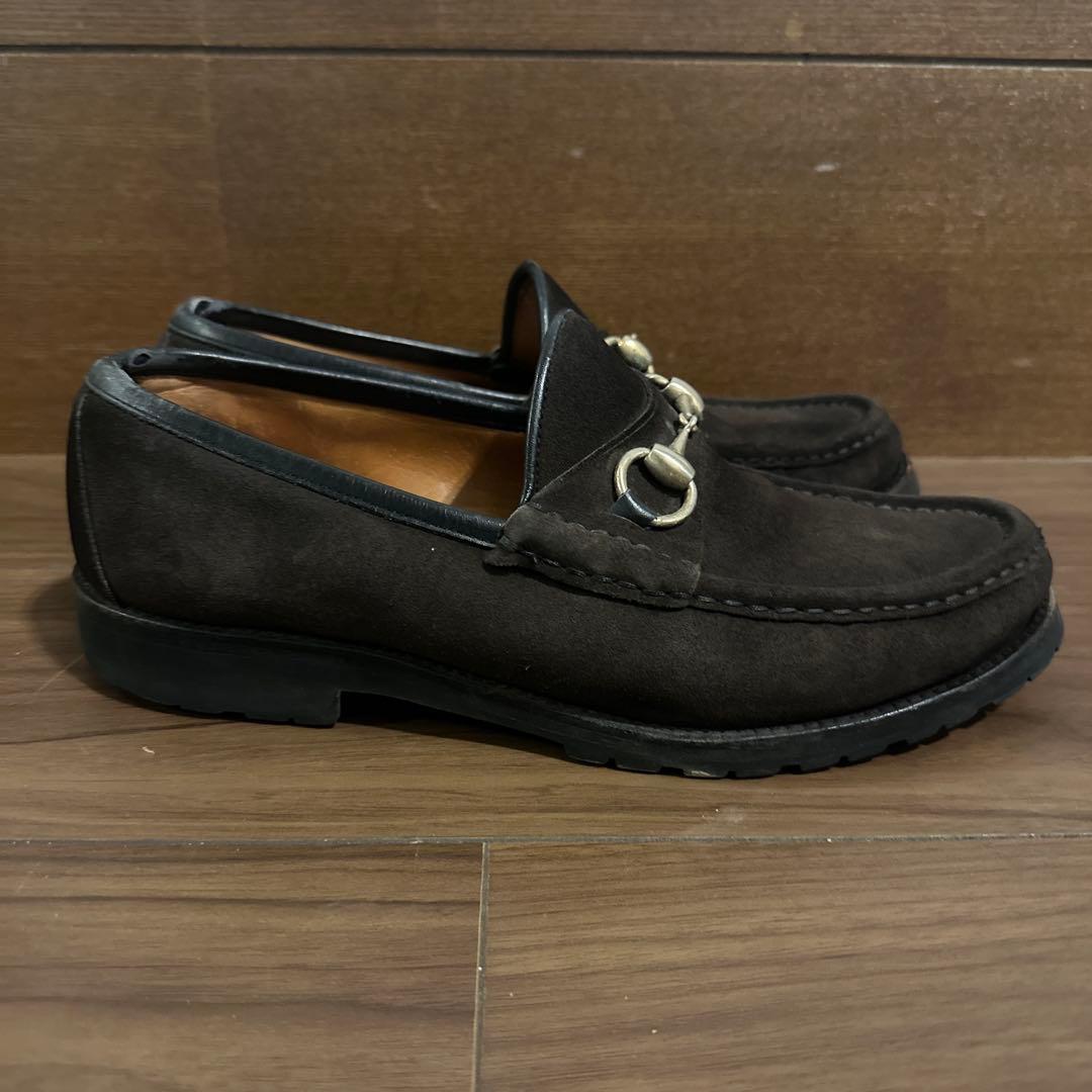 グッチ GUCCI ローファー モカシン ホースビット スウェード 25.5cm