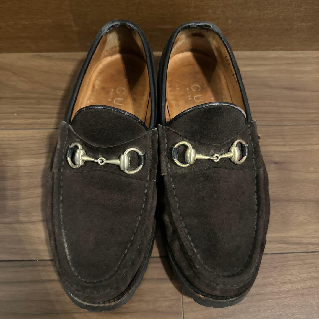 グッチ GUCCI ローファー モカシン ホースビット スウェード 25.5cm