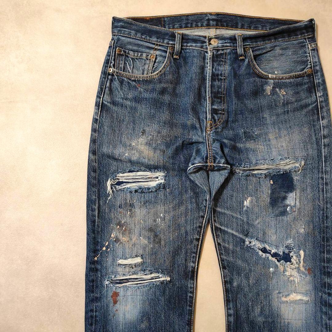 ビンテージ リーバイス 501 ダメージ パッチワーク グランジデニム w34