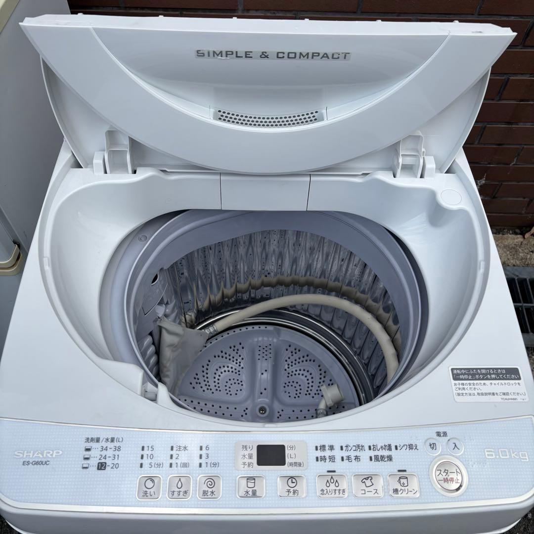 SHARP 6.0kg 全自動洗濯機 ES-G60UC-W 2019年製