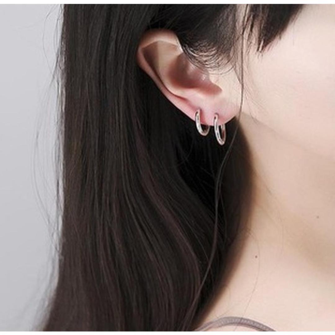 シルバー フープピアス 2個セット 8mm ステンレス メンズ レディース