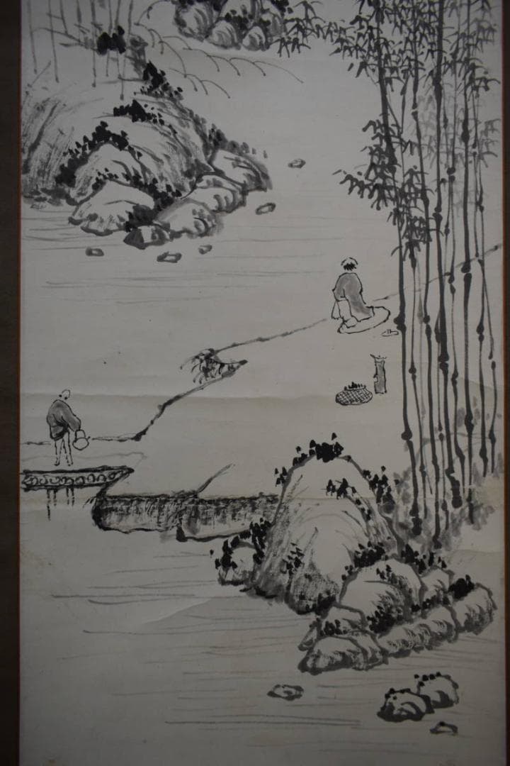 真作/浄土真宗/西本願寺/津田白印/山水人物画賛/布袋屋掛軸HJ-