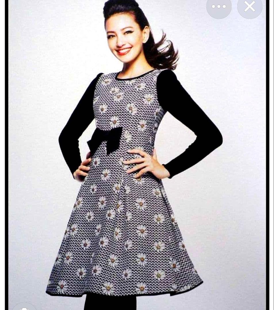 エムズグレイシー マーガレット リボン リブ切り替えニットワンピース