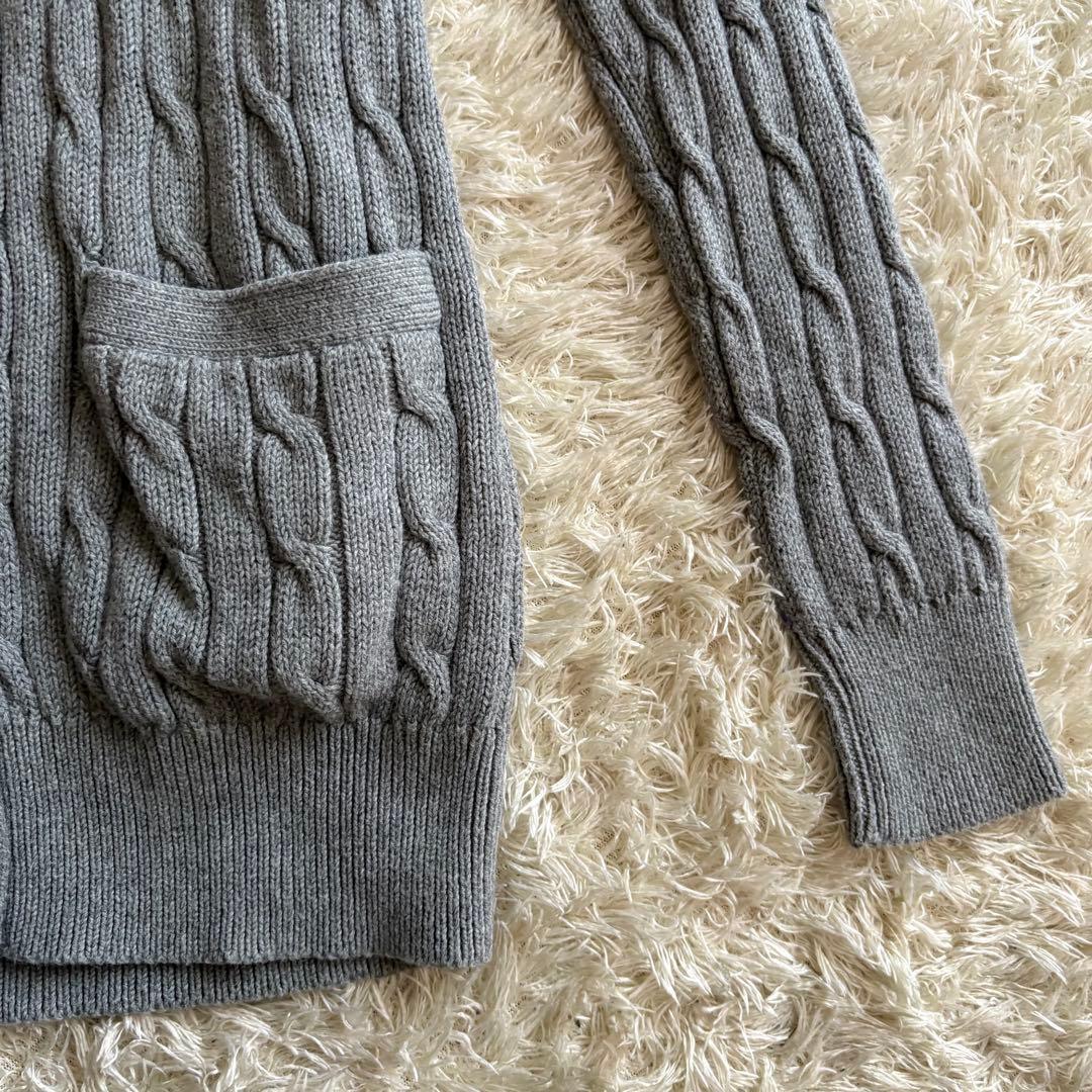 ラルフローレン ケーブルニットカーディガン グレー XS グレー×白