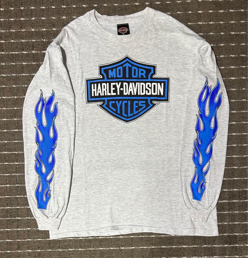 激レア XL 90s harley davidson ブルーフレイム ロンT - メルカリ