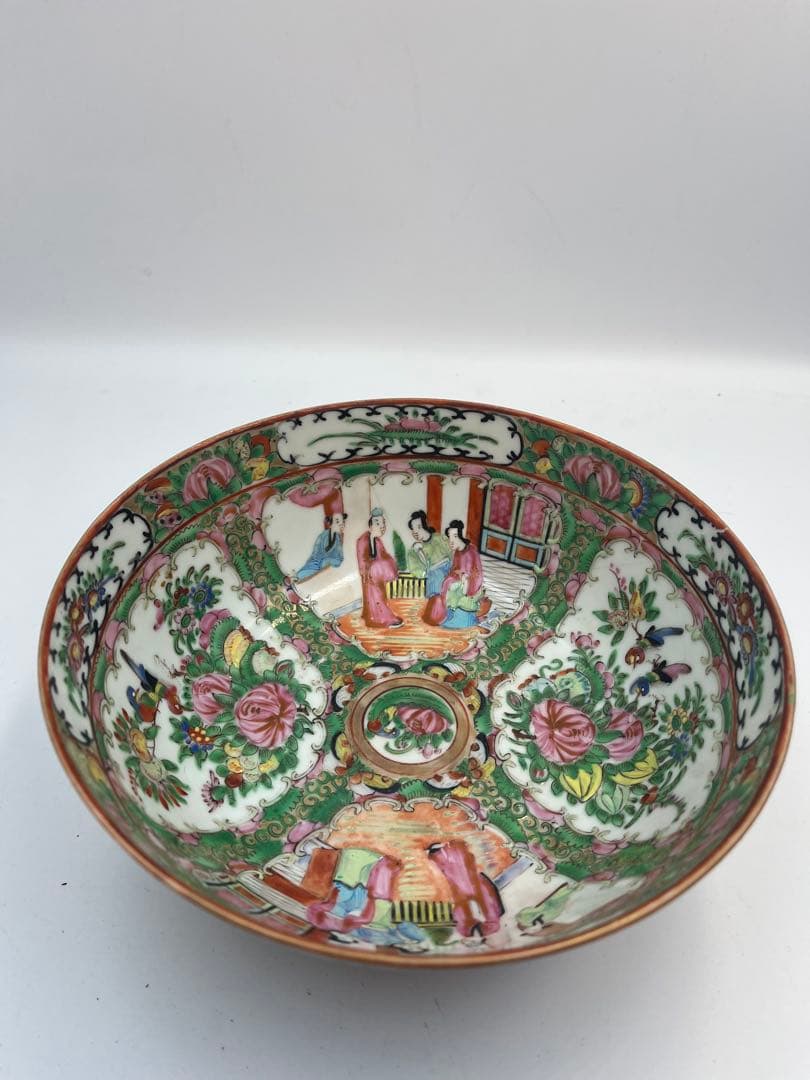 中国古美術 清時代 広彩 人物文 椀 開光人物 草花文 五彩 人物