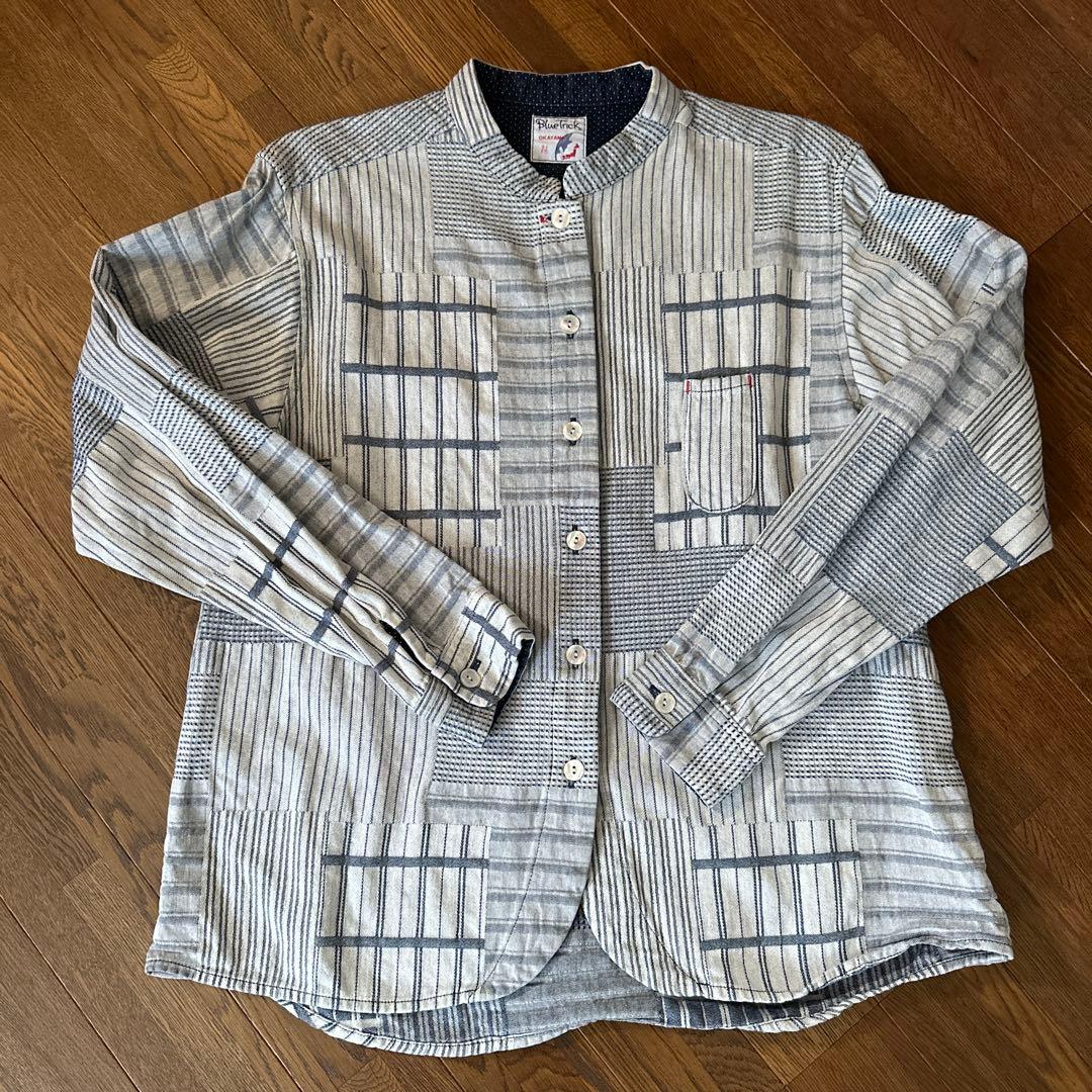 BlueTrick レディース スタンドカラーシャツ 刺子パッチ BlueTrick】 レディース スタンドカラーシャツ 刺子パッチ | シャツ