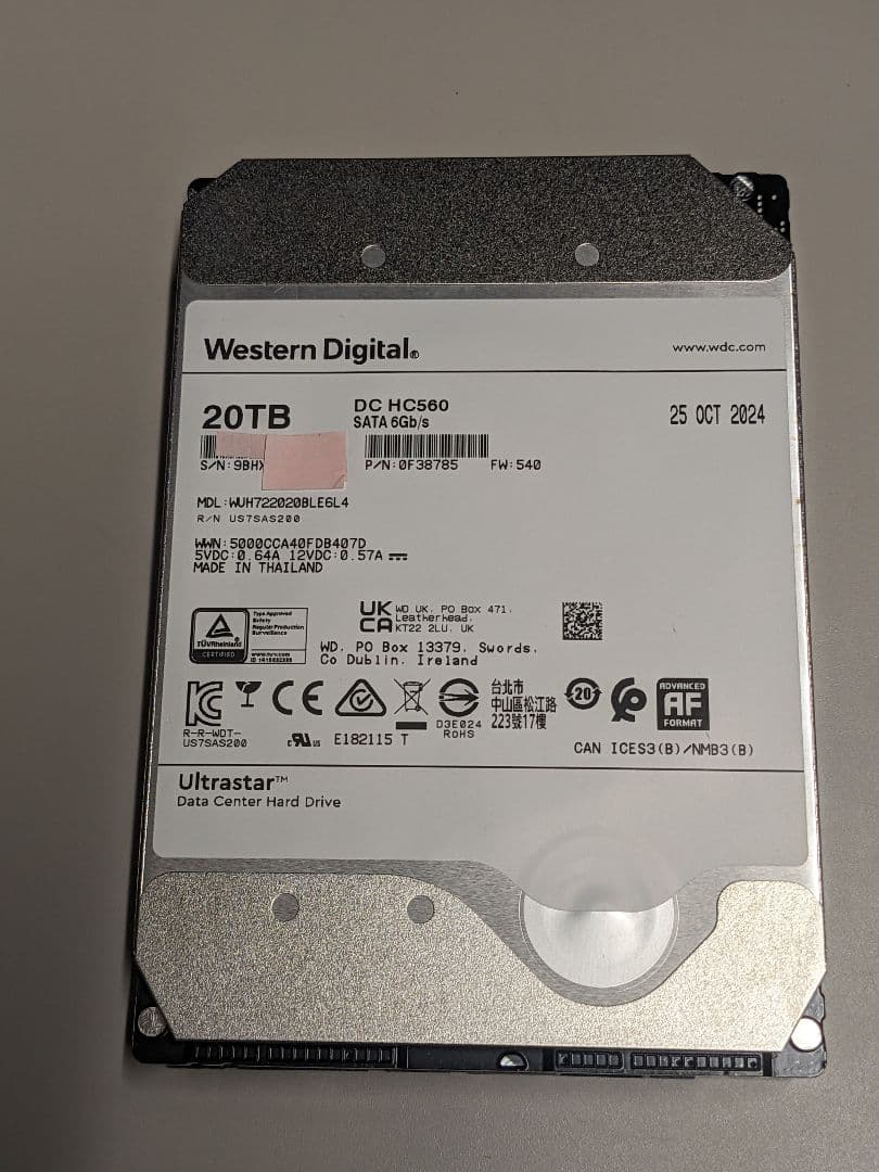 外付けハードディスク・ドライブ WD WUH722020BLE6L4 HDD 20TB 20 TB Ultrastar DC HC560 | WD