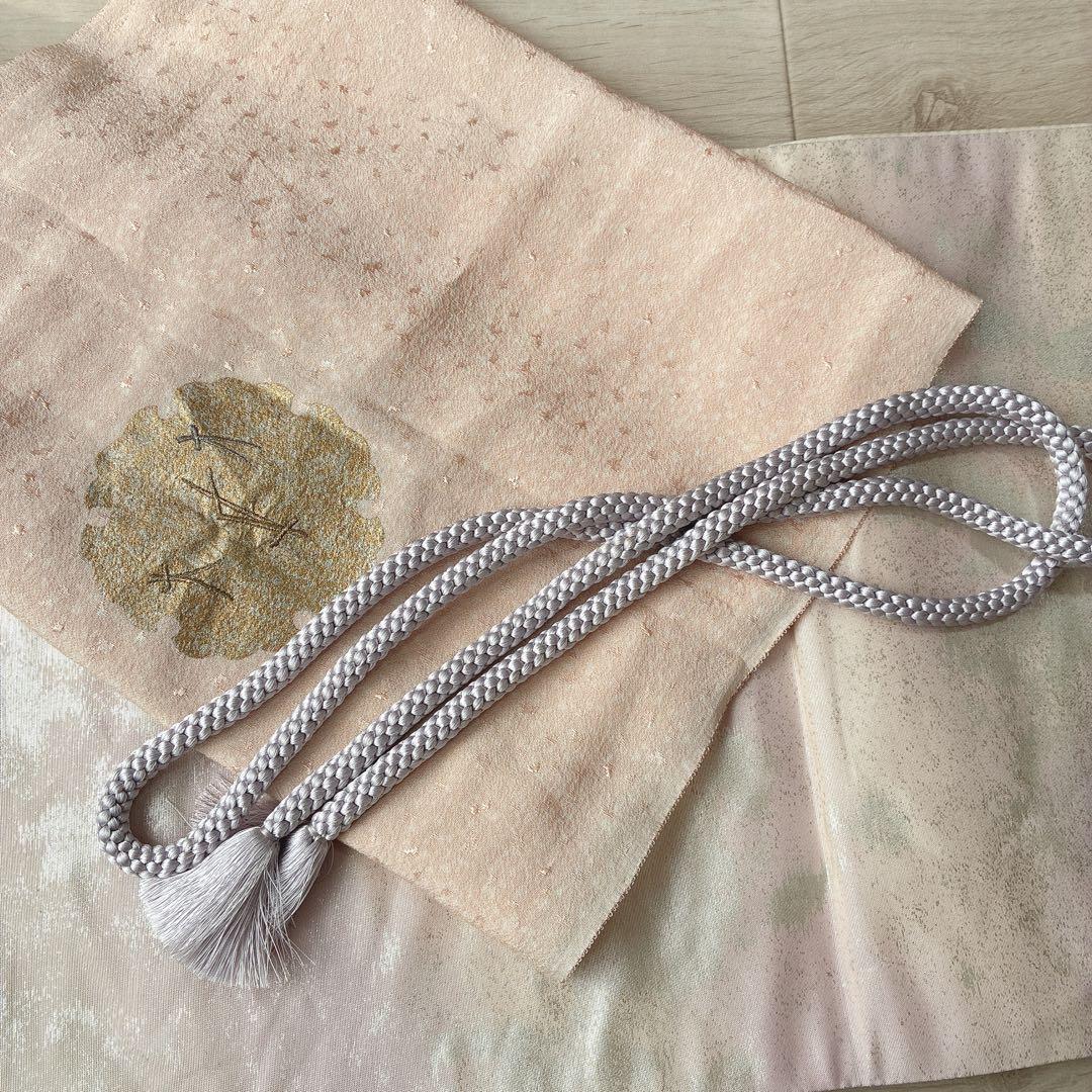 色無地 フルセット 着物 正絹 しつけ糸付き ホワイトグレー 一つ紋 G4